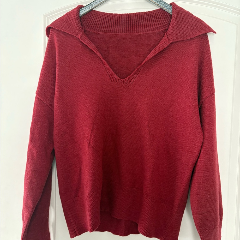 Amazon Women's Deep Red V-Neck Sweater